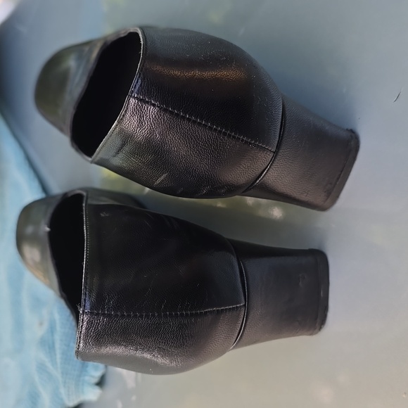 ESPACE By Robert Clergie Leather Black Sculpted Heel Shoes sz 9 vintage - Picture 5 of 6